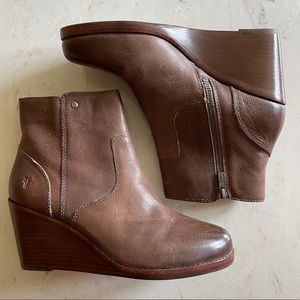 ***SOLD*** Frye Emma Distressed Leather Wedge Booties Brown
